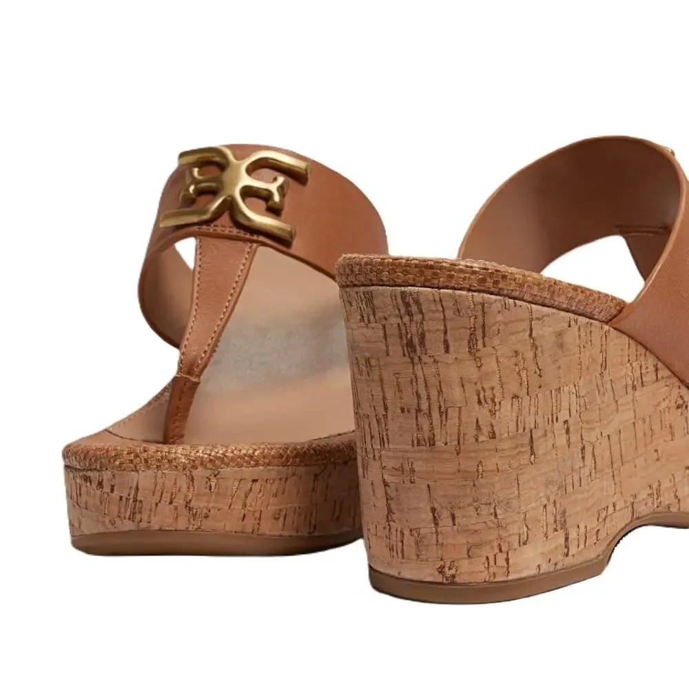 Sam Edelman Yardlie Cuoio Brown Wedge Heel Leather Strap Slip On Sandal 9.5 M
